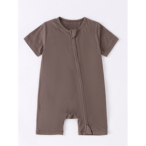 Combinaison bébé à manches courtes en bambou et élasthanne côtelé uni, avec fermeture éclair bidirectionnelle, vêtements pour nouveau-né, pyjama bébé - Product Image 2