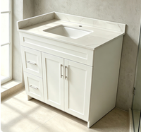 Meuble-lavabo moderne de style nord-américain (Canada, États-Unis), entièrement assemblé, avec vasque en pierre blanche, à poser au sol, en MDF résistant à l'eau