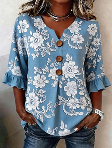 Women's 2025 Spring/Summer Wholesale New European and American Women's V-neck <b>Linen</b> Cotton Button <b>Top</b> - Product Image 3