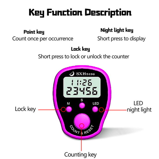 Smart Rings 2058S Tasbih Muslim Digital Tally Counter With TIME LED Light Single Channel Finger Counter Fashionable Hand Counter