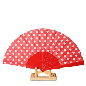 2024 new pattern 23 cm high quality Spanish flat dot plastic craft fan wooden advertising fan custom-made folding fan on dance