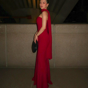 Europa e America il Best-seller estate vestito alla moda alla moda vestito aderente al petto avvolto in tinta unita abito a scialle di colore solido - Product Image 3