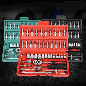 46-piece Set Household Ratchet Socket Wrench Combination Toolbox Batch Head Combination Set Car Maintenance Ratchet Screw Set