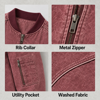 Blouson Bomber Homme Personnalisé Rétro Bordeaux Délavé Coton Lourd Style Baseball Streetwear Coupe Oversize