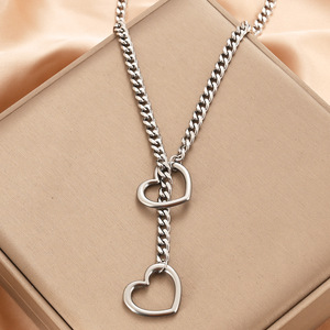 YWXS 2026 Collier chaîne en acier inoxydable en forme de Y, fait main, style punk, chaîne cubaine, collier cœur pour hommes, vente en gros - Product Image 1