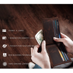 Top Grain Crazy Horse Genuine Leather Wallets for Men Rfid Blocking Credit <b>Cards</b> <b>Holder</b> <b>Slim</b> Trifold Wallet - Product Image 4