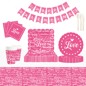ชุดจานชามวันวาเลนไทน์ DAMAI จานกระดาษวันวาเลนไทน์ ผ้าเช็ดปากสำหรับงานเลี้ยงวันวาเลนไทน์สุดโรแมนติก สำหรับ 8 ท่าน - Product Image 1