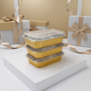 Contenitori in <span class=keywords><strong>Alluminio</strong></span> Monouso da 1050ML, Vassoi Rettangolari Argentati Resistenti alle Alte Temperature, Ecologici, per Confezionamento di Bistecche di Agnello - Product Image 1