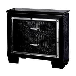 Contemporary Black Nightstand With <b>LED</b> Light <b>Mirror</b> Drawer Bedroom Furniture - Product Image 5