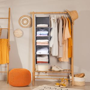 Organisateur de placard suspendu à 5 étagères avec 2 poches latérales, rangement pliable pour vêtements et serviettes de chambre à coucher, marron - Product Image 2