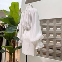 Ensemble deux pièces plissé à col montant et manches évasées, haut ample et jupe mi-longue taille haute moulante – Nouvelle collection automne