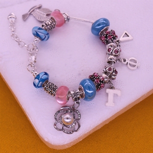 Braccialetti con Ciondoli a Lettere Greche, <span class=keywords><strong>Perle</strong></span> e Fiori, per Confraternite Gamma Phi Delta - Product Image 5
