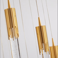 Lustre d'escalier en cristal à suspension longue, hauteur réglable, moderne, doré, multi-lumières LED, anti-éblouissement, contrôle sans fil, pour villa