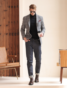 Veste de costume décontractée de style britannique pour hommes automne hiver manteau de laine <span class=keywords><strong>gris</strong></span> clair à <span class=keywords><strong>carreaux</strong></span> épaissi respirant grande taille costume simple - Product Image 4