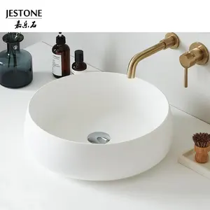 Wholesale Solid Surface Bathroom Sink Cabinet Countertop Basin Round Artificial Stone Washbasin