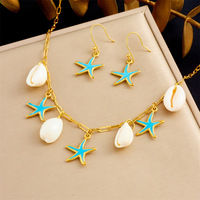 Ocean Style Shell Pendentif Collier Femme Vacances Bleu Étoile De Mer Boucles D'oreilles En Acier Inoxydable Loisirs Traditionnel Ensemble De Bijoux 3pcs