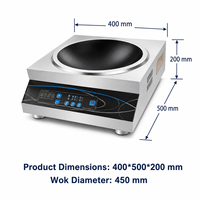 Cuisinière à induction commerciale concave 220V 3.5kW 5kW avec wok de 450mm à double poignée pour cuisson à la poêle