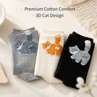 Chaussettes fantaisie en coton pour femmes, motif chat 3D avec pompons, 5 paires, idéales pour l'hiver, pour les amoureux des chats