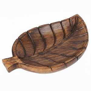 Plateau décoratif en forme de feuille en bois de manguier pour servir des fruits apéritif fromage biscuits Dessert café cuisine en bois table à manger utilisation - Product Image 1
