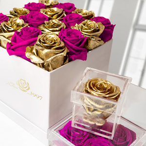Hfloral San Valentín Madre Navidad Cumpleaños Aniversario Regalo Color dorado Eternal Rose Red Square Rosas preservadas Flores en caja - Product Image 5