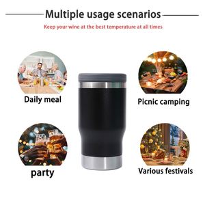 Bouteille isotherme en acier inoxydable à double paroi de 14 oz au design moderne, refroidisseur thermique métallique pour canettes fines, nouveau couvercle, pour camping et bière froide - Product Image 4