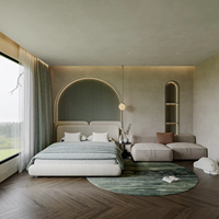 Lit Queen Size Moderne de Luxe Rembourré, Lits King Size Modernes Rembourrés avec Lumières LED, Design Entièrement Aménagé pour Projet de Villa
