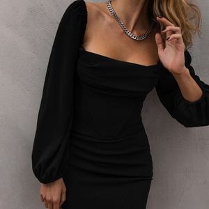 Vestidos Casuales al por Mayor para Mujer, Vestido Sexy de Color Sólido con Manga Larga y Malla Ajustada, Vestidos de Satén a la Moda - Product Image 6