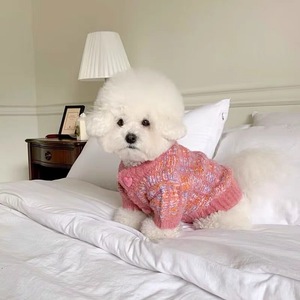 Jolis pulls tricotés pour animaux de compagnie, manteau d'automne et d'hiver à motif floral violet et rose pour petits chiens et chats - Product Image 3