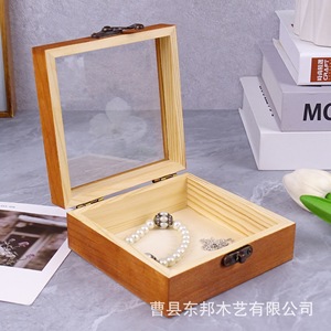 Caja de madera cuadrada con tapa de cristal para joyería, relojes, gafas, embalaje de regalo, hecha a mano, personalizada - Product Image 5