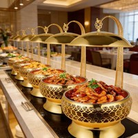 Chauffe-plat suspendu de style luxe léger en acier inoxydable doré pour buffets d'hôtels et mariages - En stock