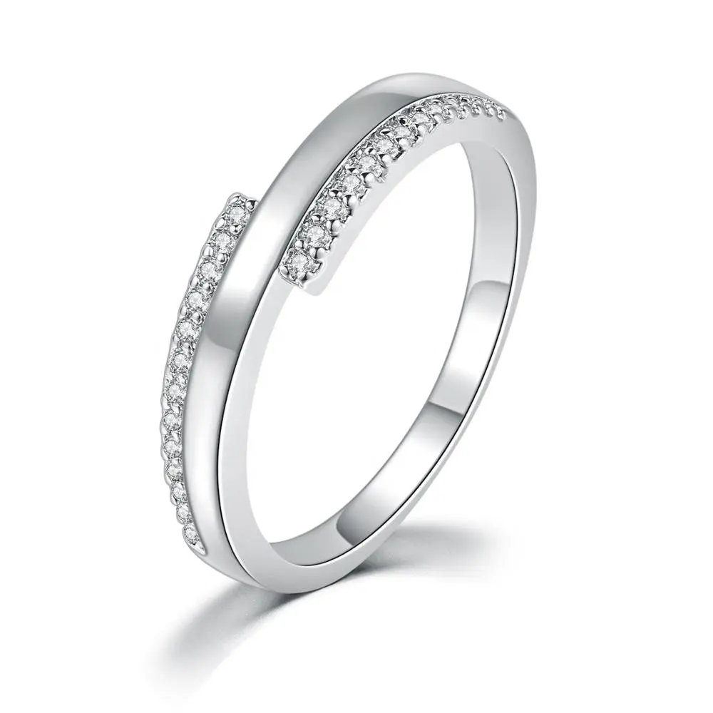 Female Engagement Fashion Jewelry 18k White Gold Filled Double Row Zirconia Stacking Eternity Ring DZR019