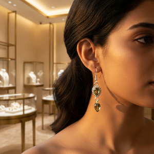 Art Palace Women's 925 <b>Sterling</b> <b>Silver</b> <b>Dangle</b> <b>Earrings</b> Green Gemstone Gold Plated Diamond for Wedding Party All Occasions - Product Image 4