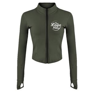 Vente chaude femmes fermeture éclair avant yaourt veste à manches longues haute Stretch entraînement vêtements de sport grande taille respirant avec trou pour le pouce - Product Image 1