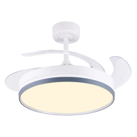 Ventilateur de plafond rétractable blanc de 42 pouces avec lumière, ventilateur décoratif moderne à LED, ventilateur de plafond LED pour chambre à coucher