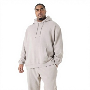 Survêtement à capuche beige pour homme, 100 % coton, manches longues, uni, décontracté, respirant, léger, coupe classique, hiver - Product Image 4