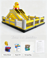 Parc d'aventure gonflable 3-en-1 en PVC Canard Jaune avec double toboggan, parcours d'obstacles pour enfants et château gonflable pour événements festifs