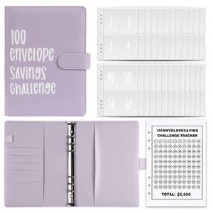 Libro de Desafío de Ahorro de 100 Sobres, Carpeta de Presupuesto de Cuero PU con Espiral A5, Cuaderno Planificador para Ahorrar Dinero - Product Image 1