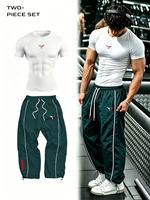 Nouvel ensemble de sport pour homme : T-shirt de compression à manches courtes et pantalon ample en nylon – Tenue de gym pour homme – Fournisseur de vêtements masculins très demandé