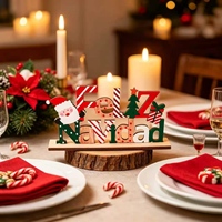 Figurine de Noël en bois, décoration de table de fête, ornement artisanal pour cheminée et étagère, cadeau d'hiver style ferme