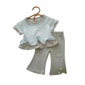 Baby Girls Summer Two Piece Set Polka Dot Top Flared Pants Breathable Thin Gray Toned Korean Style - Product Image 5