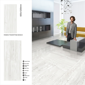 Carreaux de porcelaine Roman Travertine Bianco PGVT 600x1200mm, aspect marbre poli et émaillé, pour sol et mur - Product Image 4