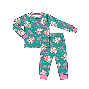 Pre-ordine: Set Pigiama Natalizio per Bambini Stile Cowboy Occidentale, Motivo Cactus e Agnello, Maniche Lunghe, 2 Pezzi, Outfit per Bambine - Product Image 4