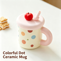Mug à café en céramique mignon de style dessin animé avec couvercle et cuillère, tasse à thé au lait animale Kawaii de 400 ml pour le bureau, cadeau pour filles, personnalisable