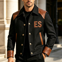 Veste varsity coupe-vent en mélange de laine haut de gamme personnalisée avec poignets en cuir véritable embossé et logo sur le devant |   Style Old Money de luxe pour hommes