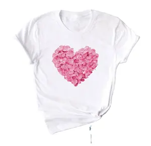T-shirt da donna con stampa floreale a forma di cuore rosa t-shirt da donna esplosiva a maniche corte di grandi dimensioni