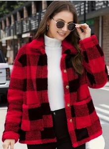 Giacca Invernale Spessa e Calda in <span class=keywords><strong>Pile</strong></span> Sherpa a Doppia Faccia per Donna, Cappotto con Colletto, Bottoni e Stampa a Quadri con Doppia Tasca 2026 - Product Image 3
