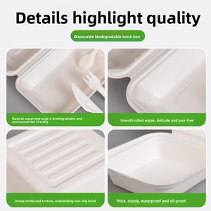 Boîte à hamburger jetable monobloc, compatible micro-ondes, biodégradable, pour livraison de repas rapides, modèle B003 - Product Image 4