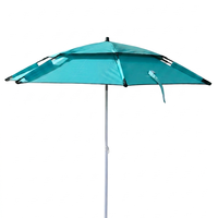 Parasol de plage portable cyan à double toit inclinable, réglable en hauteur, avec protection UV