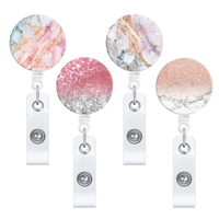 Vente en gros de bobine de badge rétractable à marbrer doré Clip pour carte de travail Porte-badge avec lanière Accessoire de sublimation