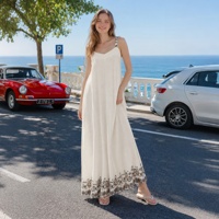 Robe longue bohème pour femme à bretelles spaghetti avec imprimé floral - Robe longue élégante pour la plage en été